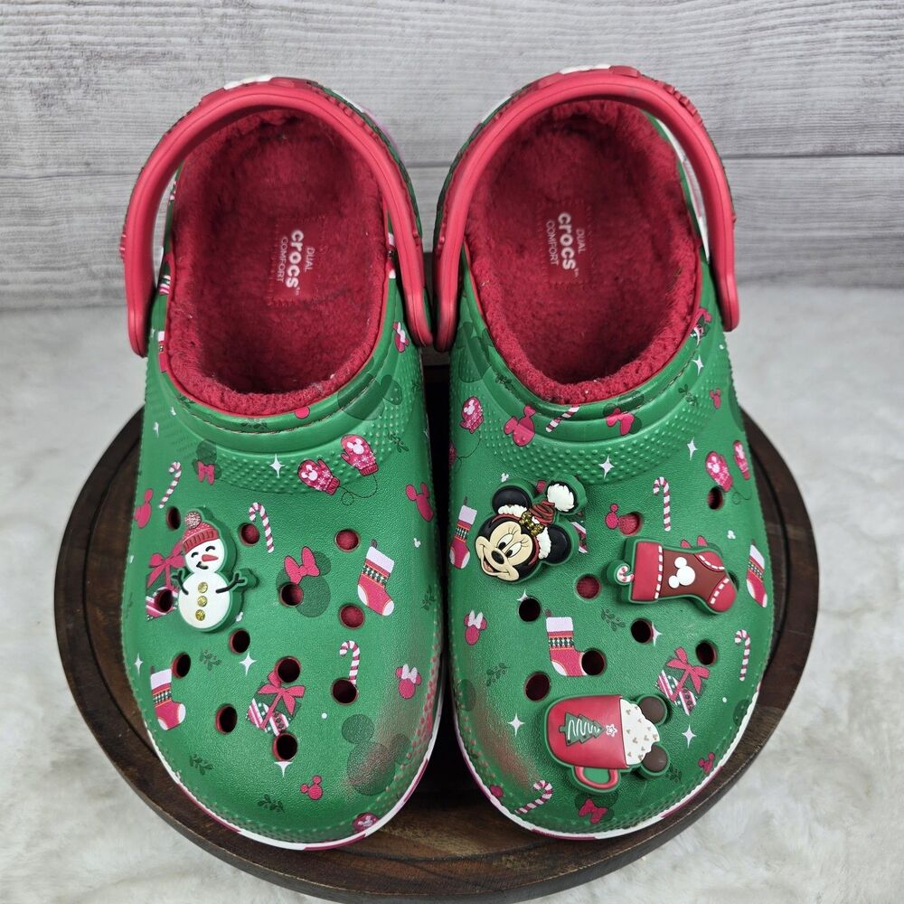 Crocs x Disney Christmas Holiday Lined Classic Clogs Green Red Womens 9 Mens 7 - Picture 12 of 15